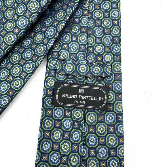 Bruno Piattelli Tie Men Geometric Floral Geometric Vintage 100% Silk USA Necktie - Picture 5 of 9